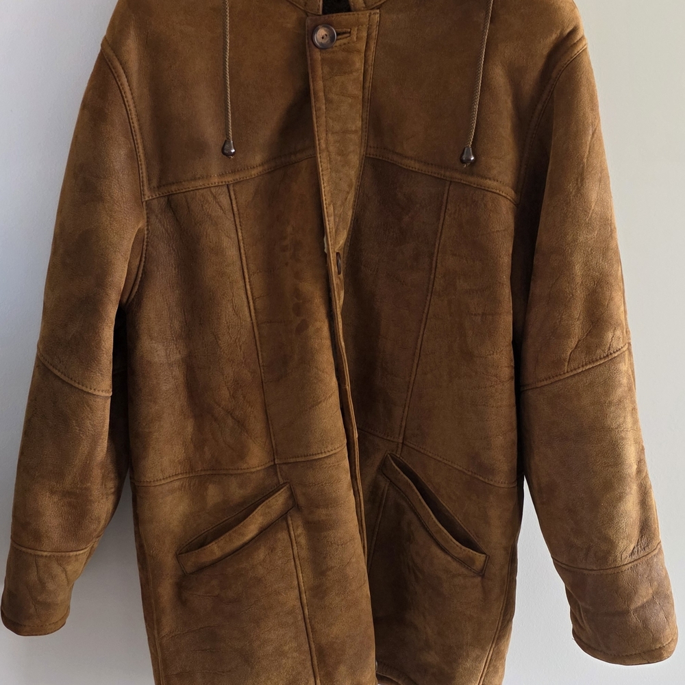 Men's Tan Suede Field Jacket with Hood